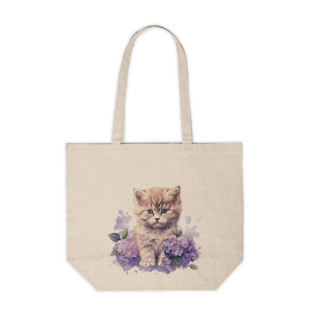 Cute Floral Cat Graphic Custom Canvas Tote Bag